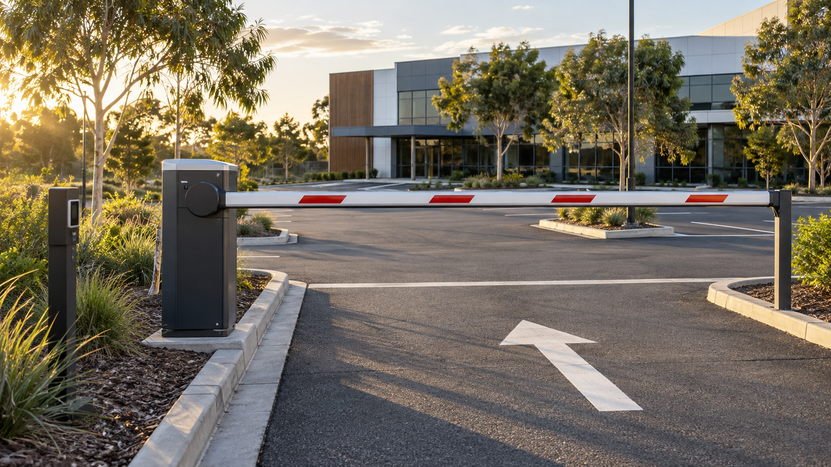 Illustration of a boom barrier at a commercial car park entrance